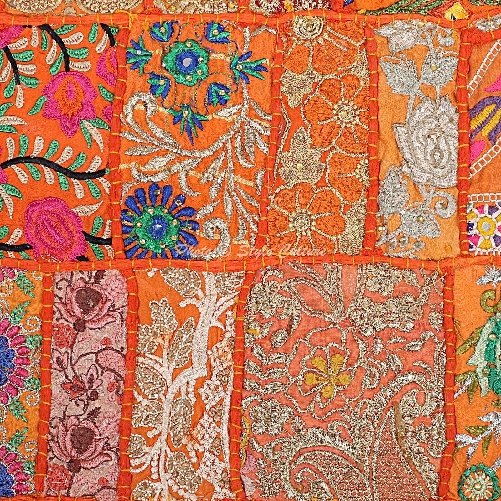 Orange Cushion Cover Vintage Gypsy Handmade Boho Tribal Ethnic Hippie Pillow