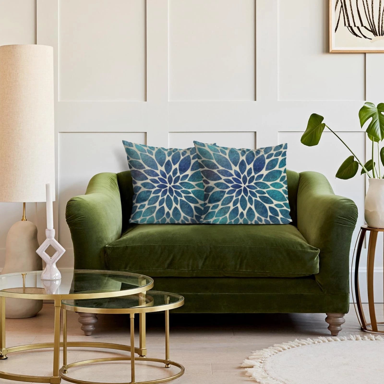 Navy Blue Teal Dahlia Pillow Covers 18X18''Spring Summer Floral Couch Pillow ...