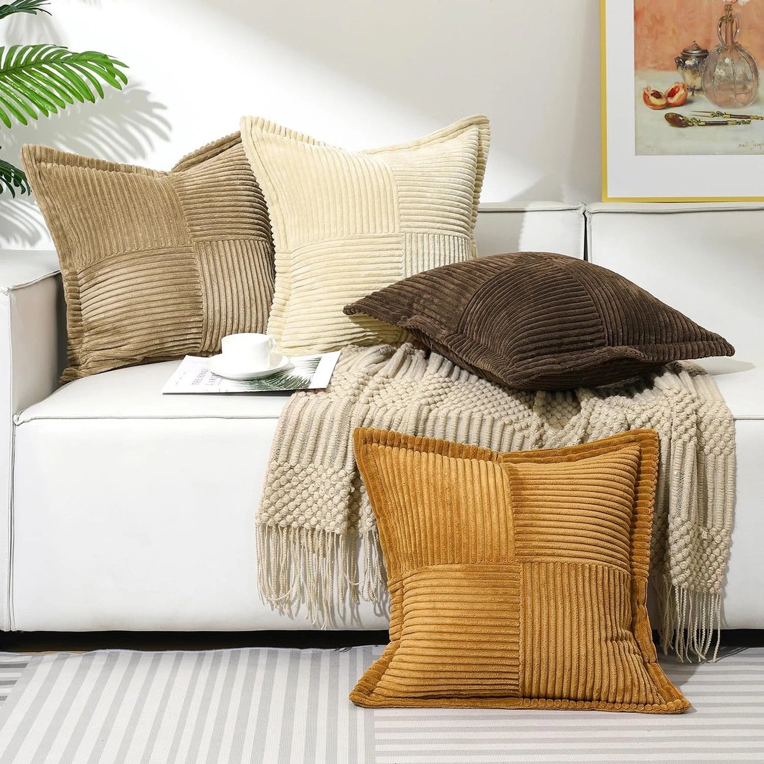 Corduroy Throw Pillow Covers 18×18 Inch, 4 Pack Soft Square Throw Pillow Ca