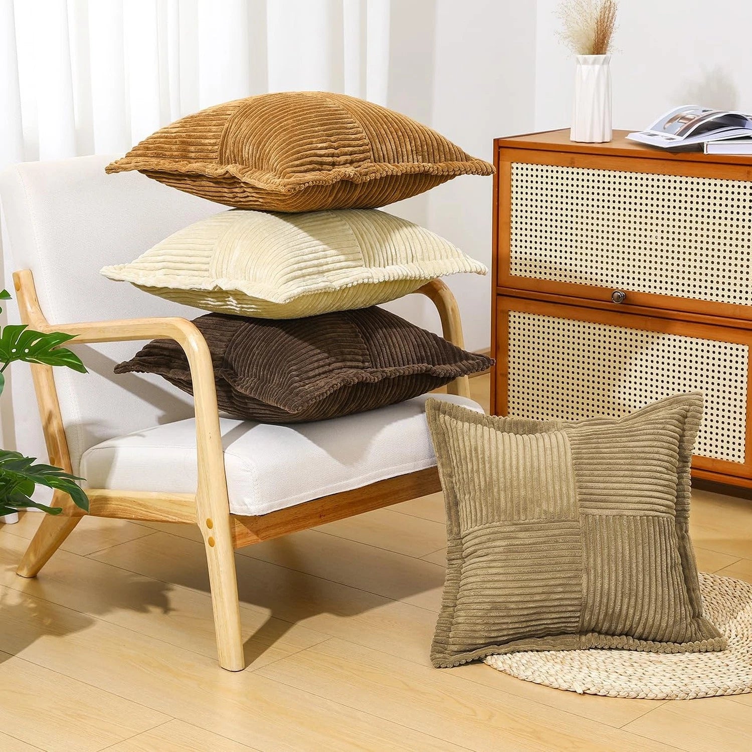 Corduroy Throw Pillow Covers 18×18 Inch, 4 Pack Soft Square Throw Pillow Ca