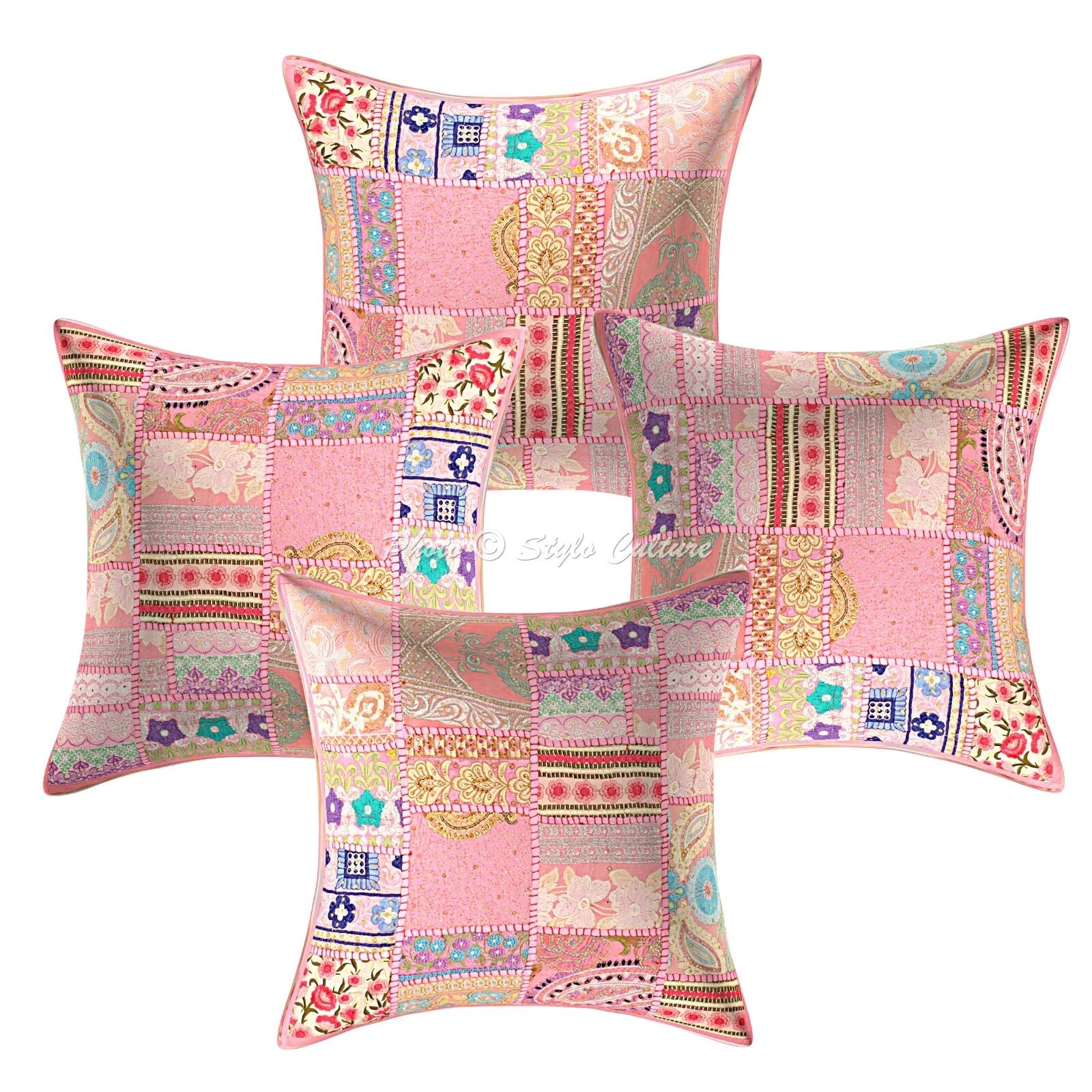 Pink Cushion Cover Vintage Gypsy Handmade Indian Tribal Ethnic Hippie Pillow