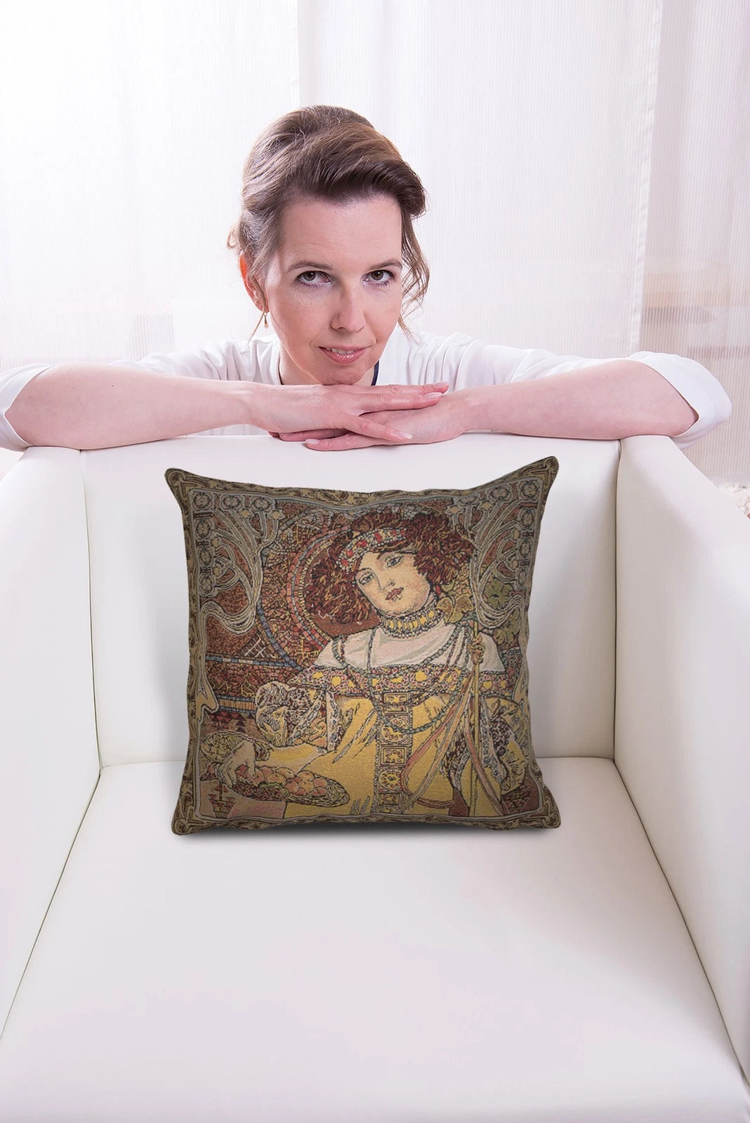 Alphonse Mucha Autumn European Cushion Cover Belgian Home Decor Pillow 18x18 in