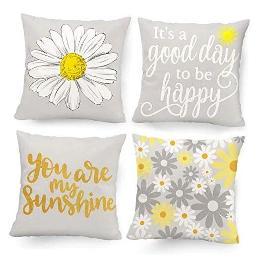 Spring Summer Pillow Covers 18x18 Set of 4, Yellow 18" x 18" (Pack of 4) Grey
