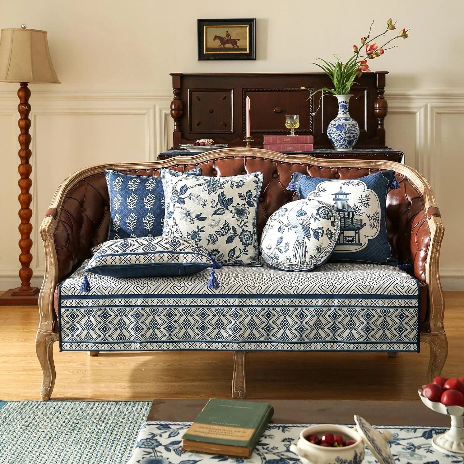 Porcelain Throw Pillow Covers Set of 2,Classic Chinoiserie Blue and White wit...