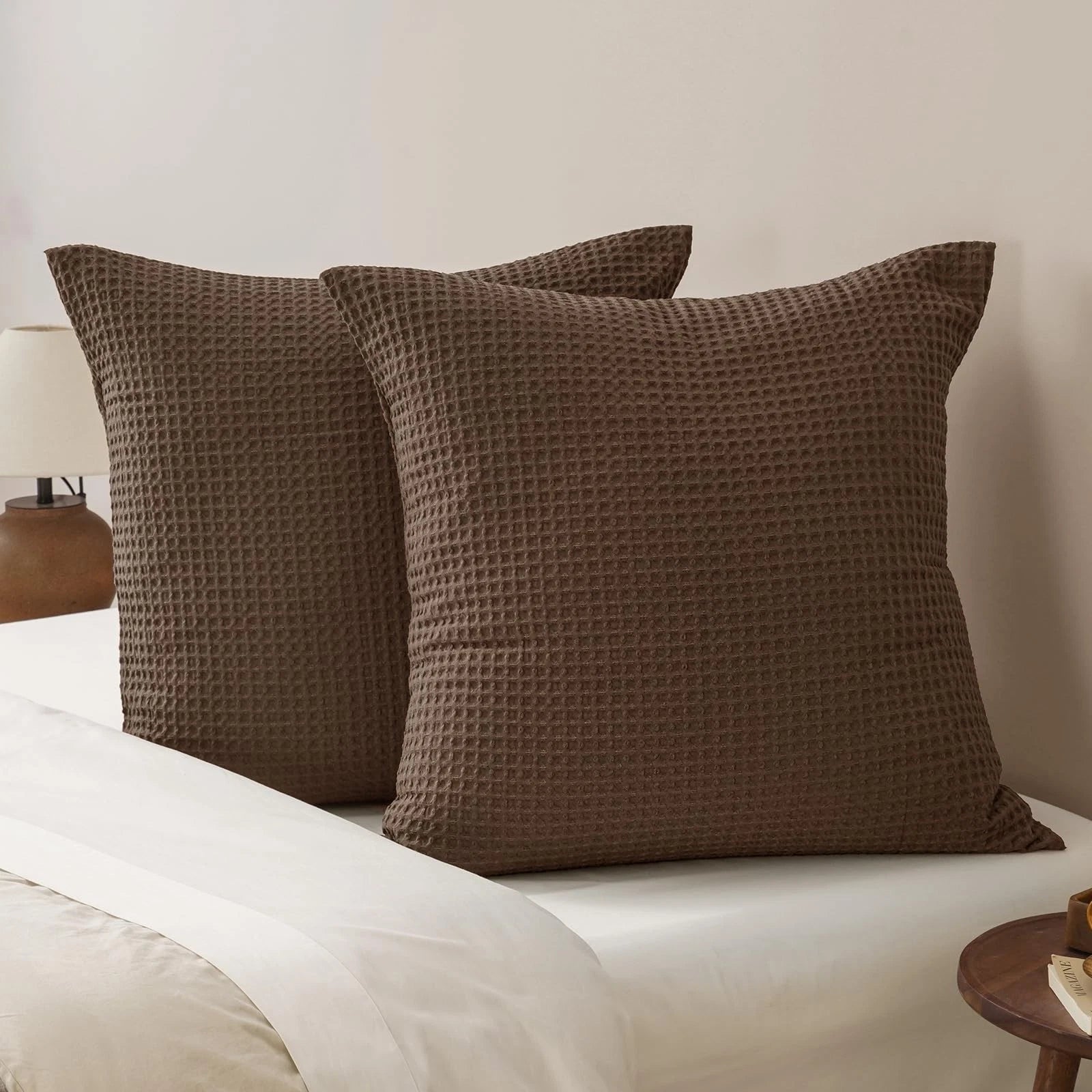 PHF Ultra Soft Waffle Weave Euro Shams Pillow Covers 26" x 26" 2 Pack, No Fil...