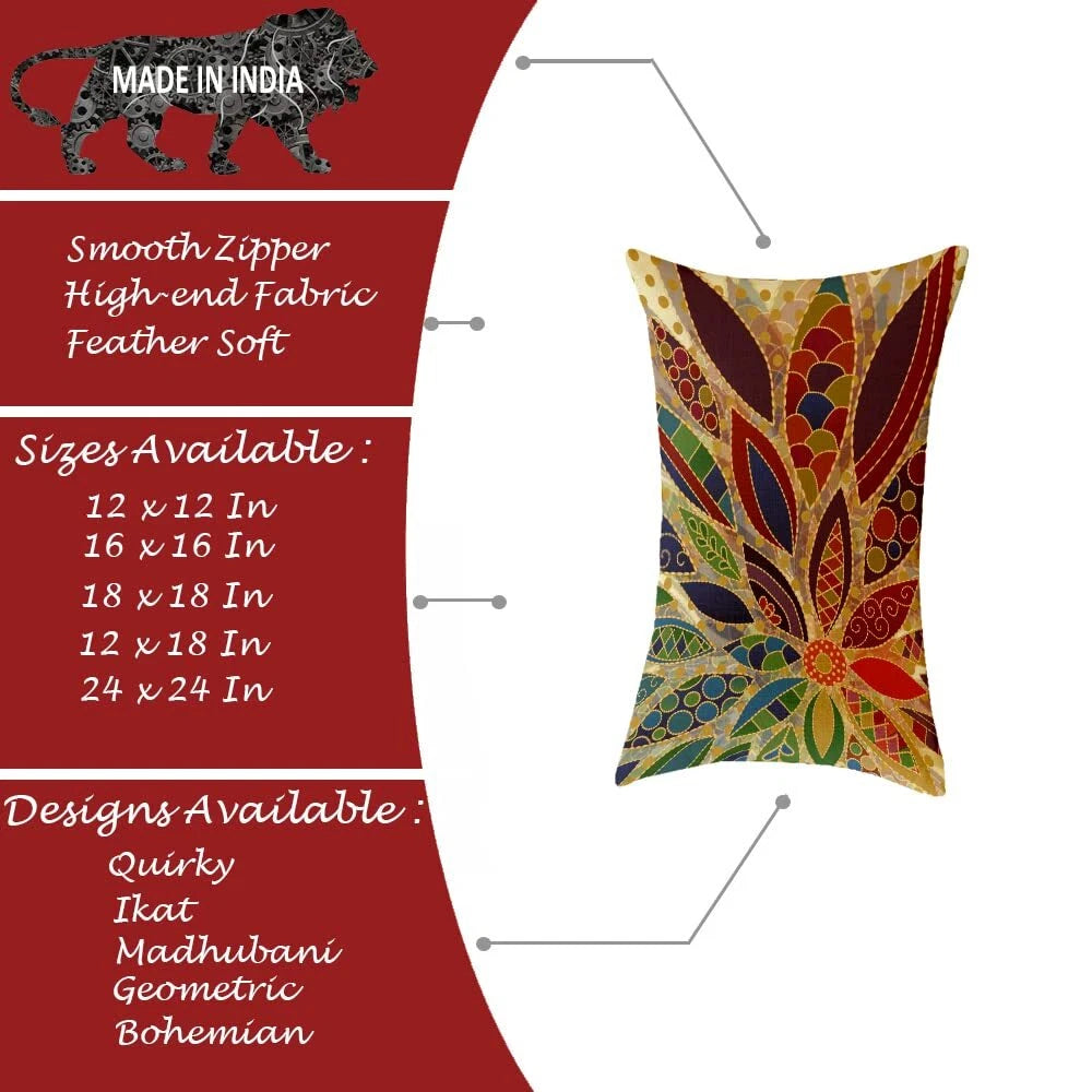 Feather Printed Cotton Canvas Cushion Cover Set of 2, ( 12 x 18 Inches )