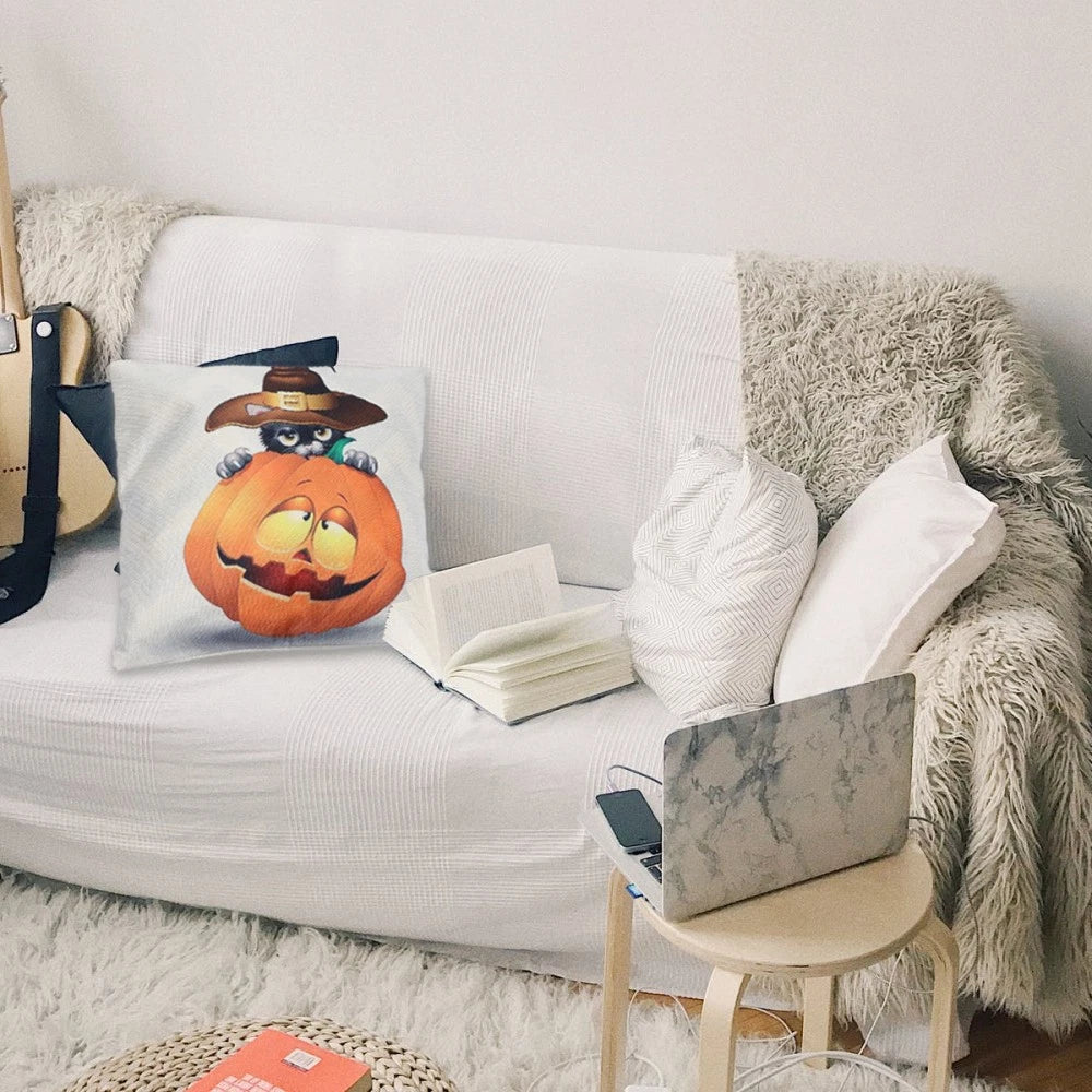 Pumpkin Cat Pillow Cover Child Cushion Halloween Pillowcase Throw