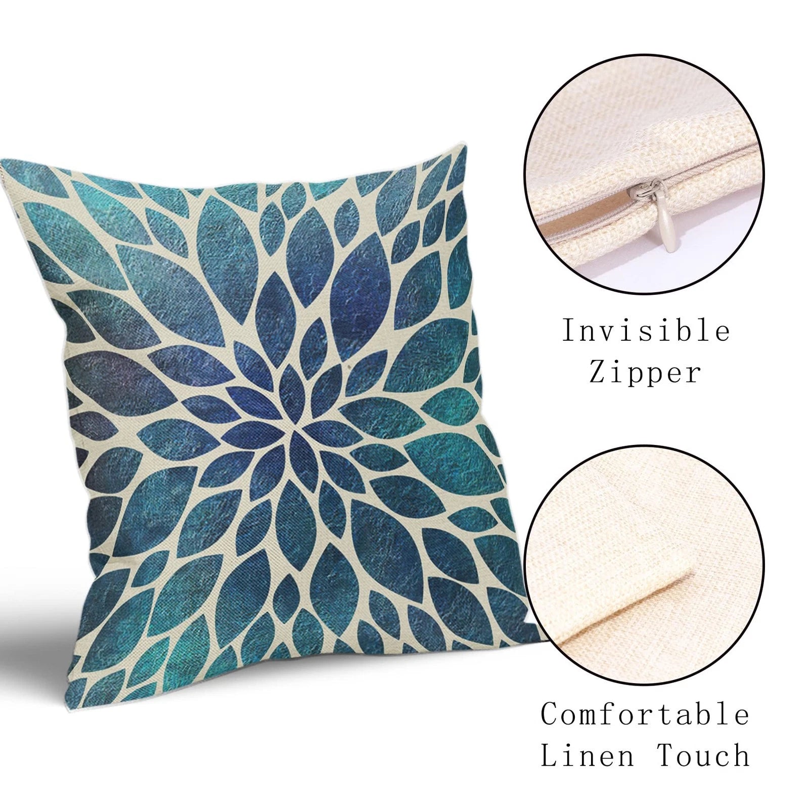 Navy Blue Teal Dahlia Pillow Covers 18X18''Spring Summer Floral Couch Pillow ...