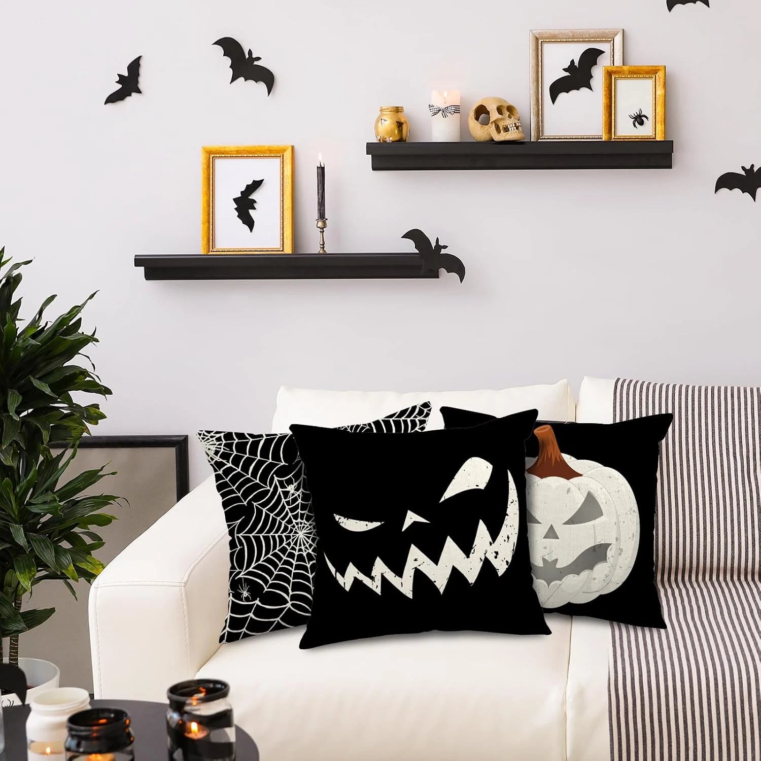 Happy Halloween Pillow Cover 20 X 20 Inch Pumpkin Spider Web Pillow Case Black L