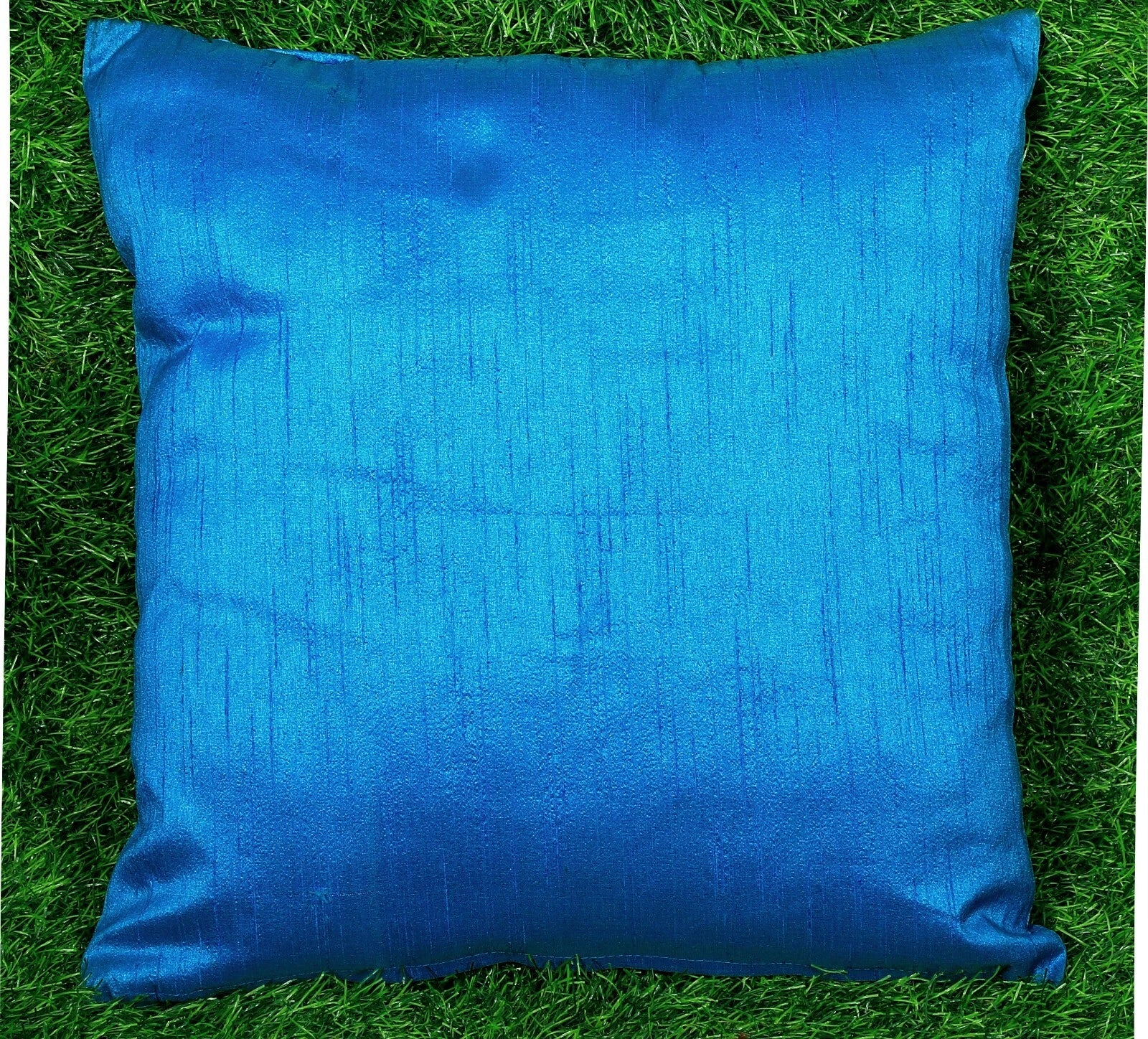 Ethnic 16"  Dupioni Silk Cushion Cover Solid Square Pillow Cover Sofa Throw Blue