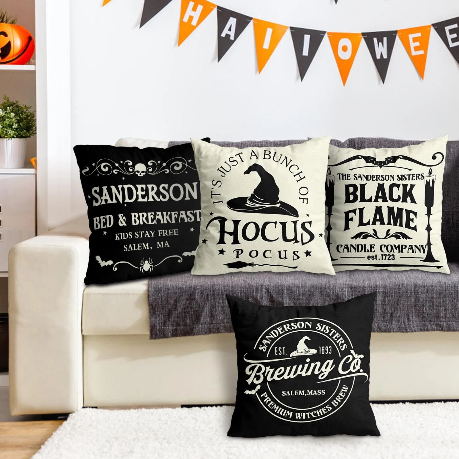 Halloween Decorations Pillow Covers 18x18 Set of 4 Halloween Decor Indoor Out...