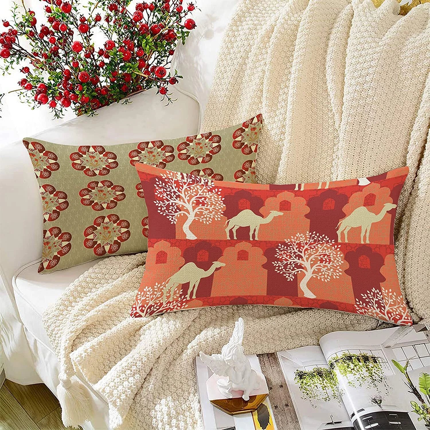 Cotton Cushion Cover, 12x18 in, Set of 2