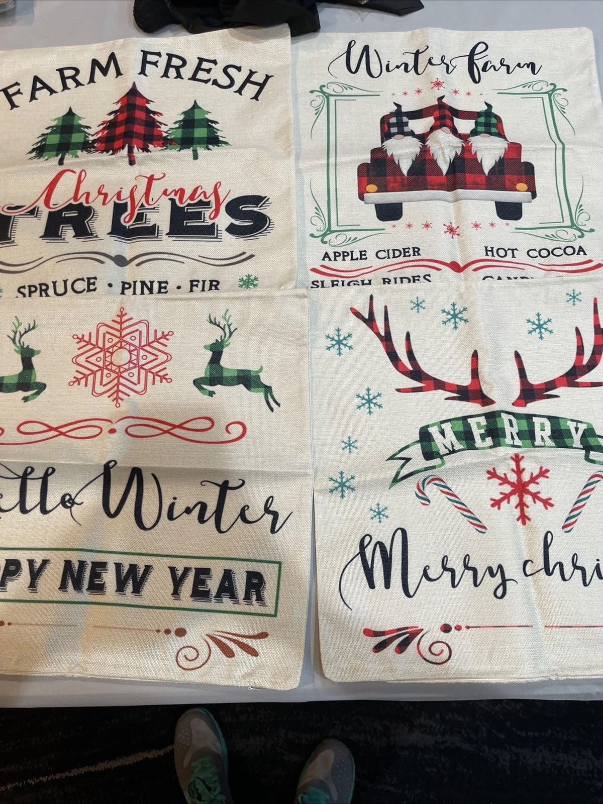 Set of 4 Farmhouse Throw Pillow Cases Covers Sofa 18x18 Merry Christmas