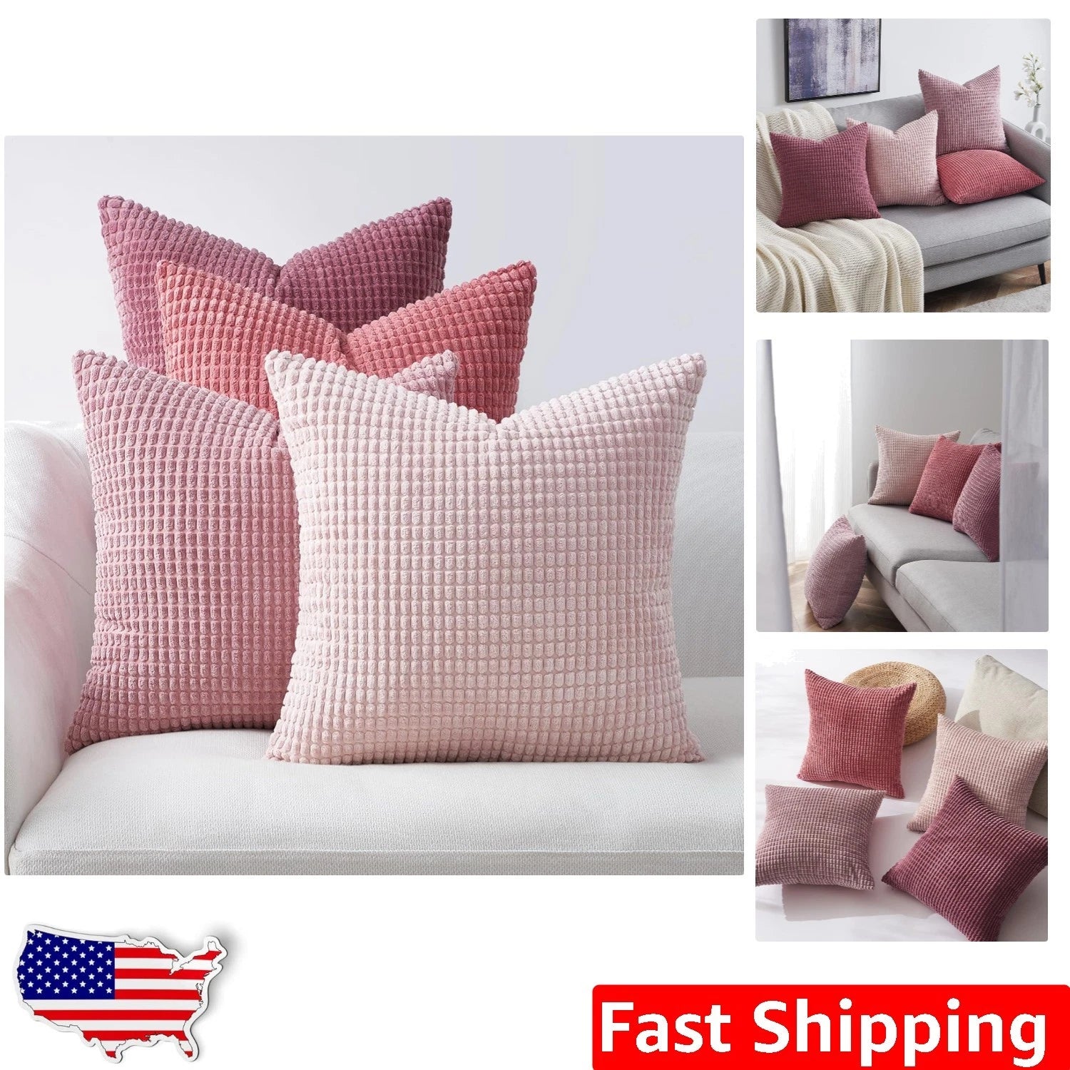 Luxurious 18x18 Blush Corduroy Pillow Covers - Set of 4 for Cozy Living Spaces