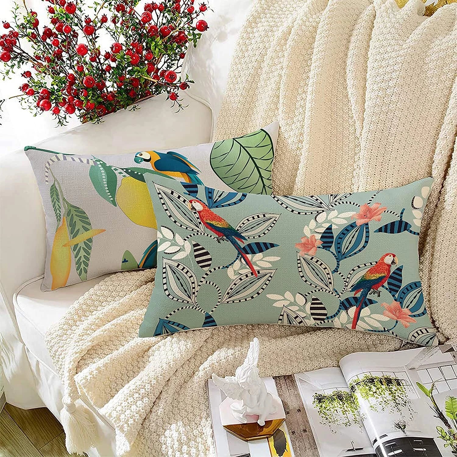 Printed Canvas Cotton Cushion Cover, 12x18 Inches, Set of 2