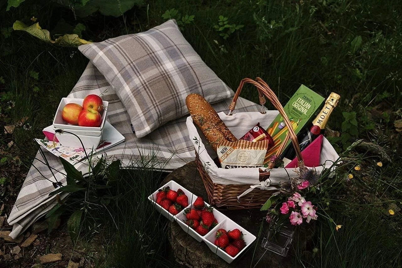 Decorative Throw Pillow Cover Beige Tartan 17x17 for Ranch and Country