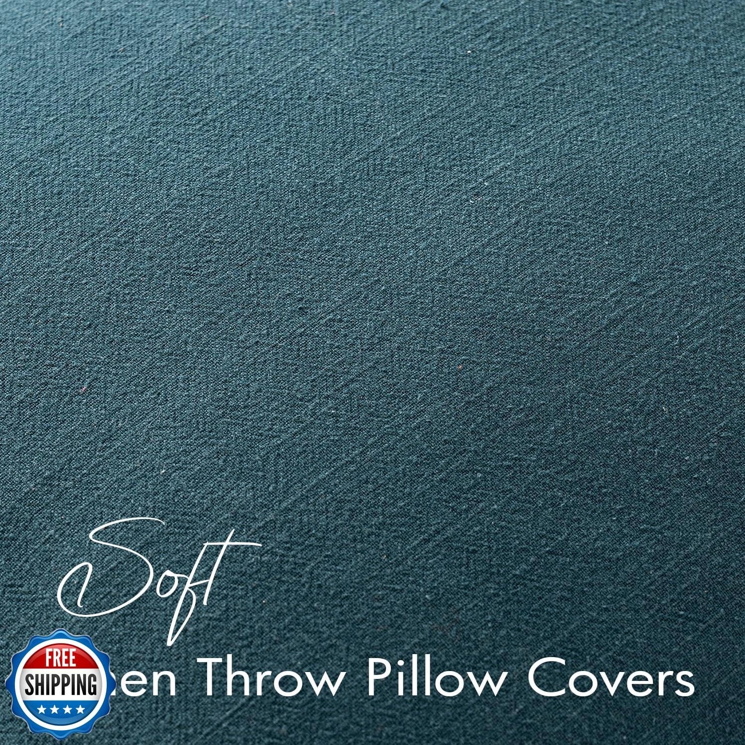 EMEMA Decorative Linen Throw Pillow Covers 20x20 Inch Navy Blue Boho Farmhous