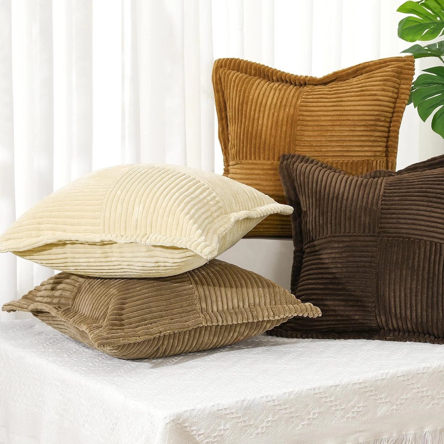 Corduroy Throw Pillow Covers 18×18 Inch, 4 Pack Soft Square Throw Pillow Ca