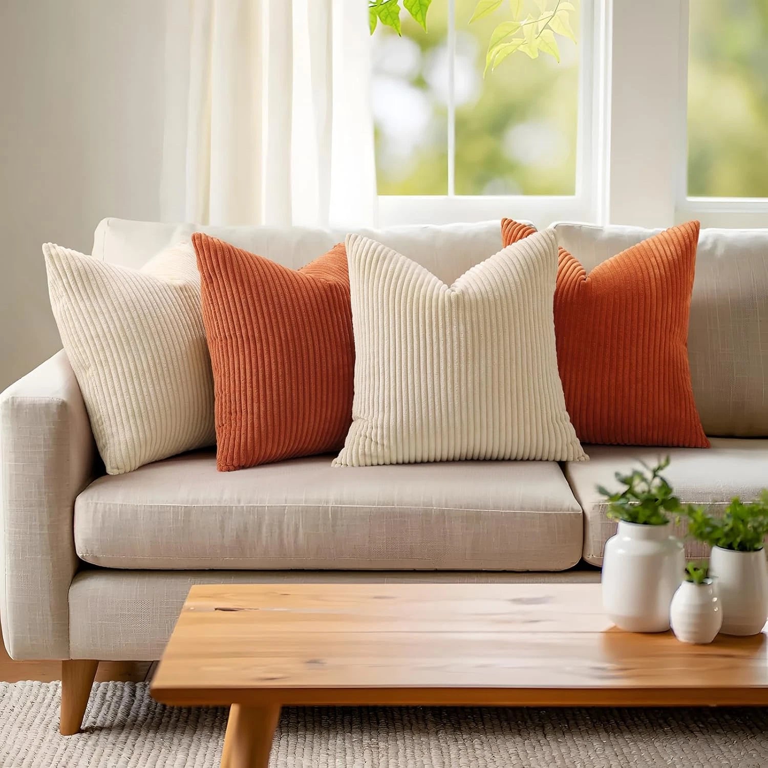 Mecatny Corduroy Decorative Fall Throw Pillow Covers 18X18 Set of 2 for Sofa Bed