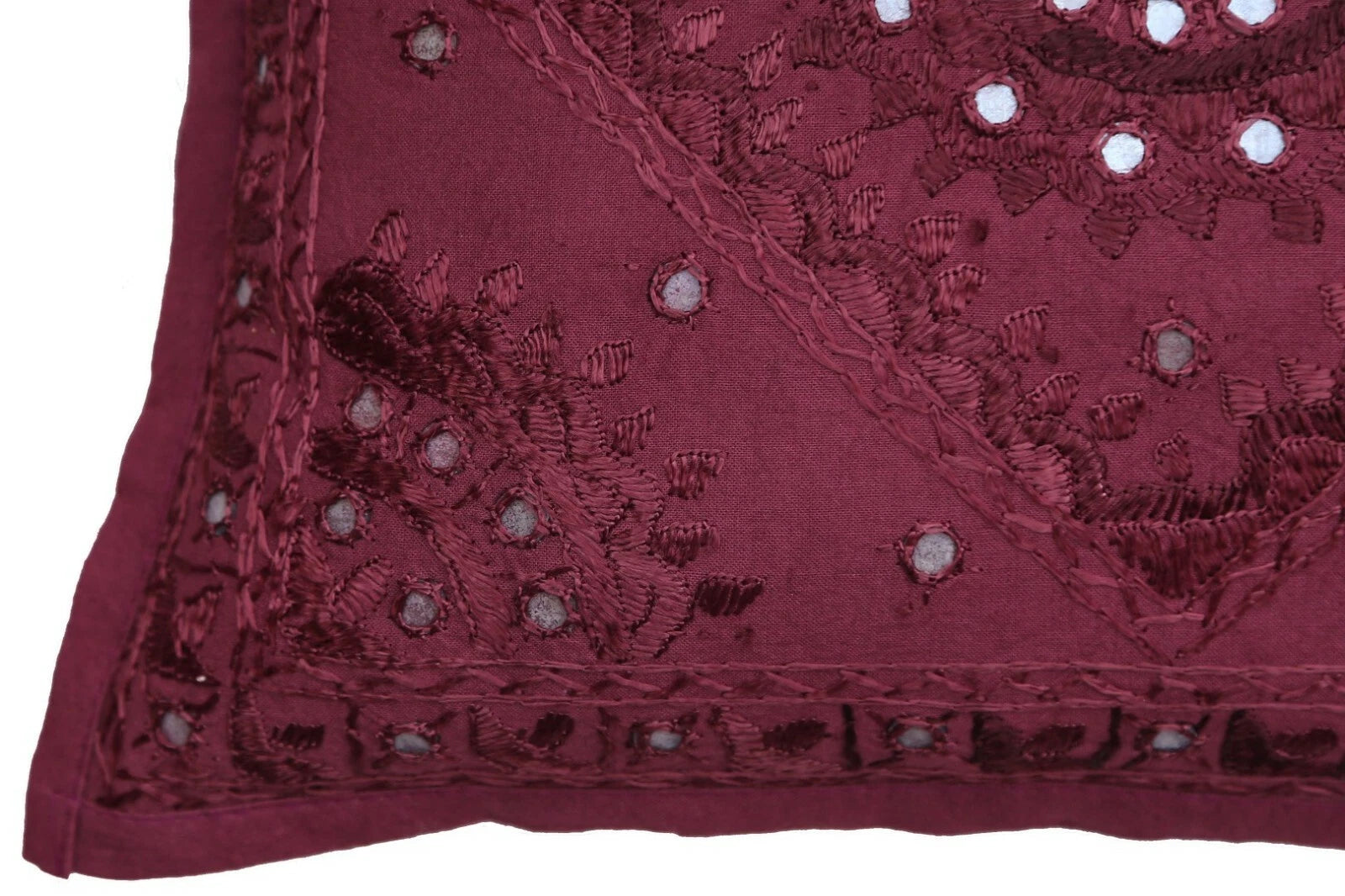 16" Decorative Mirror Embroidered Pucca Cushion Pillow-Cover Sofa Throw Wine Red