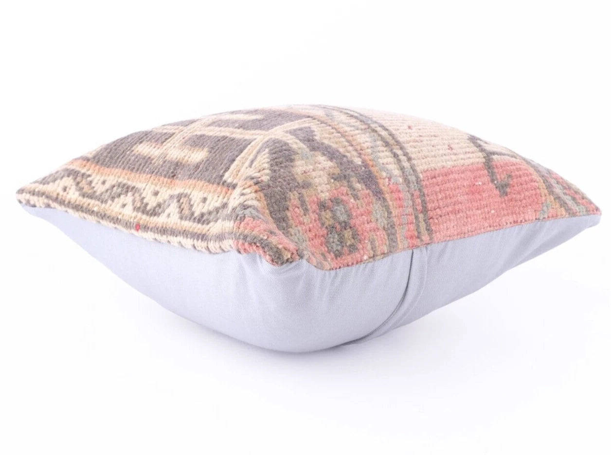 Handmade Kilim Wool Jute Cushion Cover 18x18 Hand-woven Pillowscase