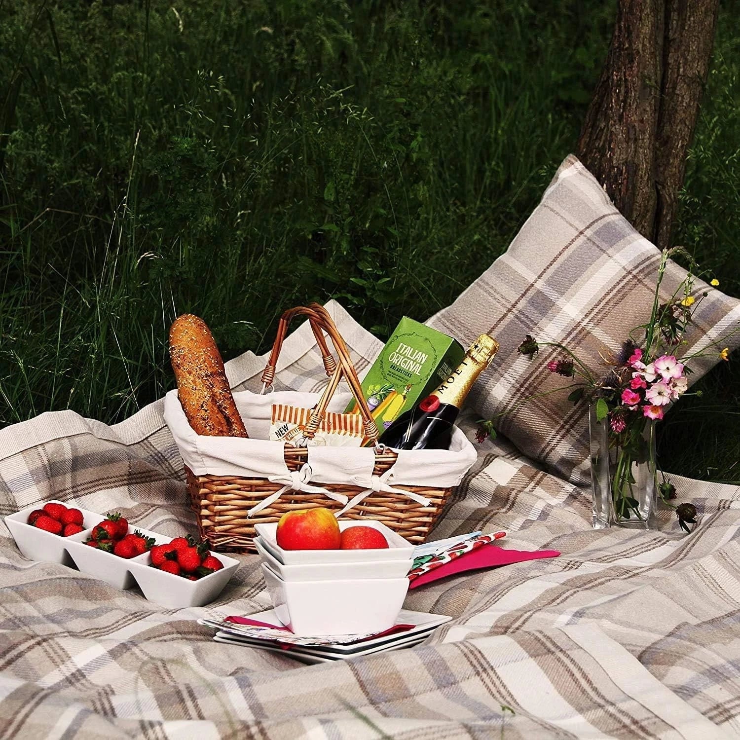 Decorative Throw Pillow Cover Beige Tartan 17x17 for Ranch and Country