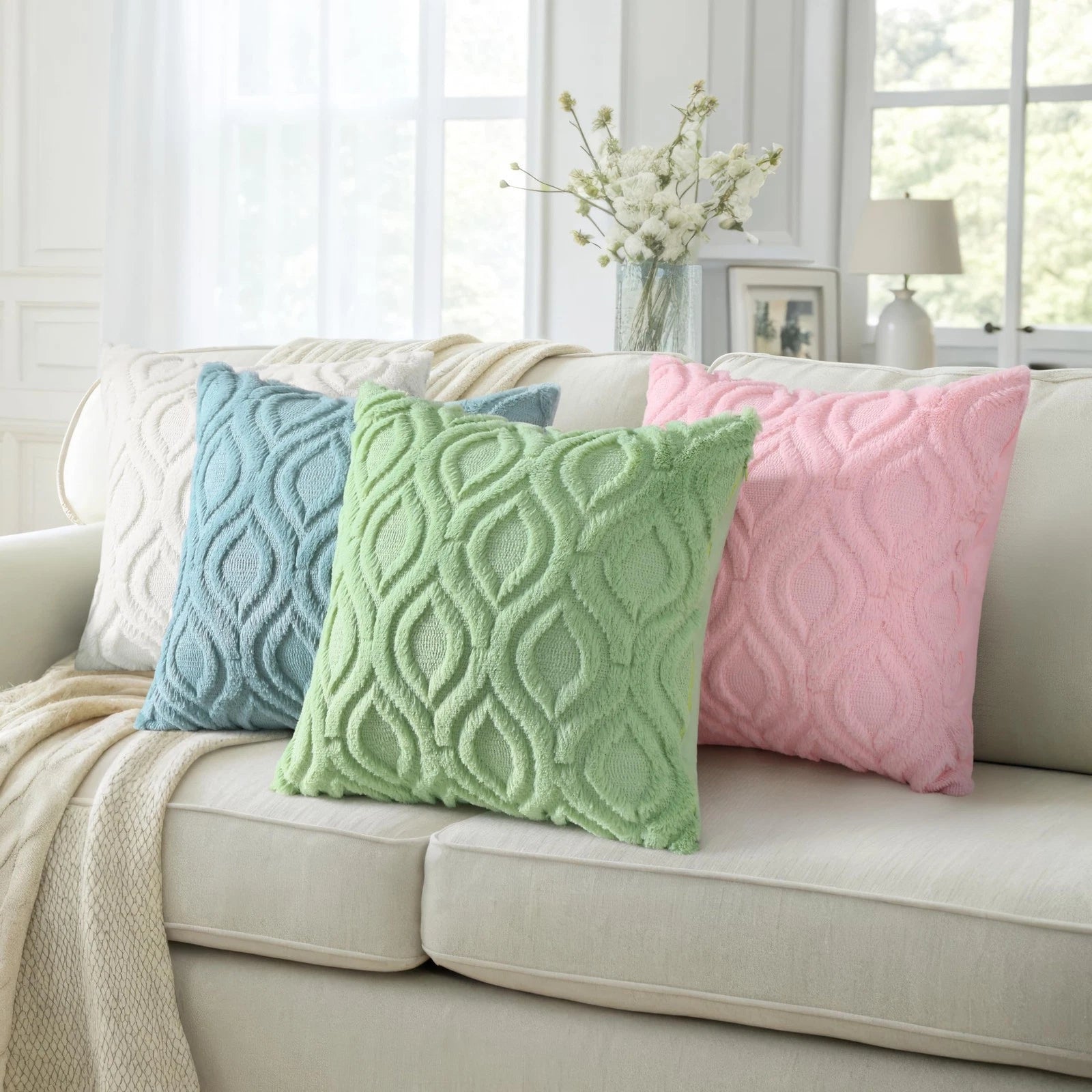 decorUhome Throw Pillow Covers 12x20 Inch Set of 2, Soft Plush Faux Wool Sage...