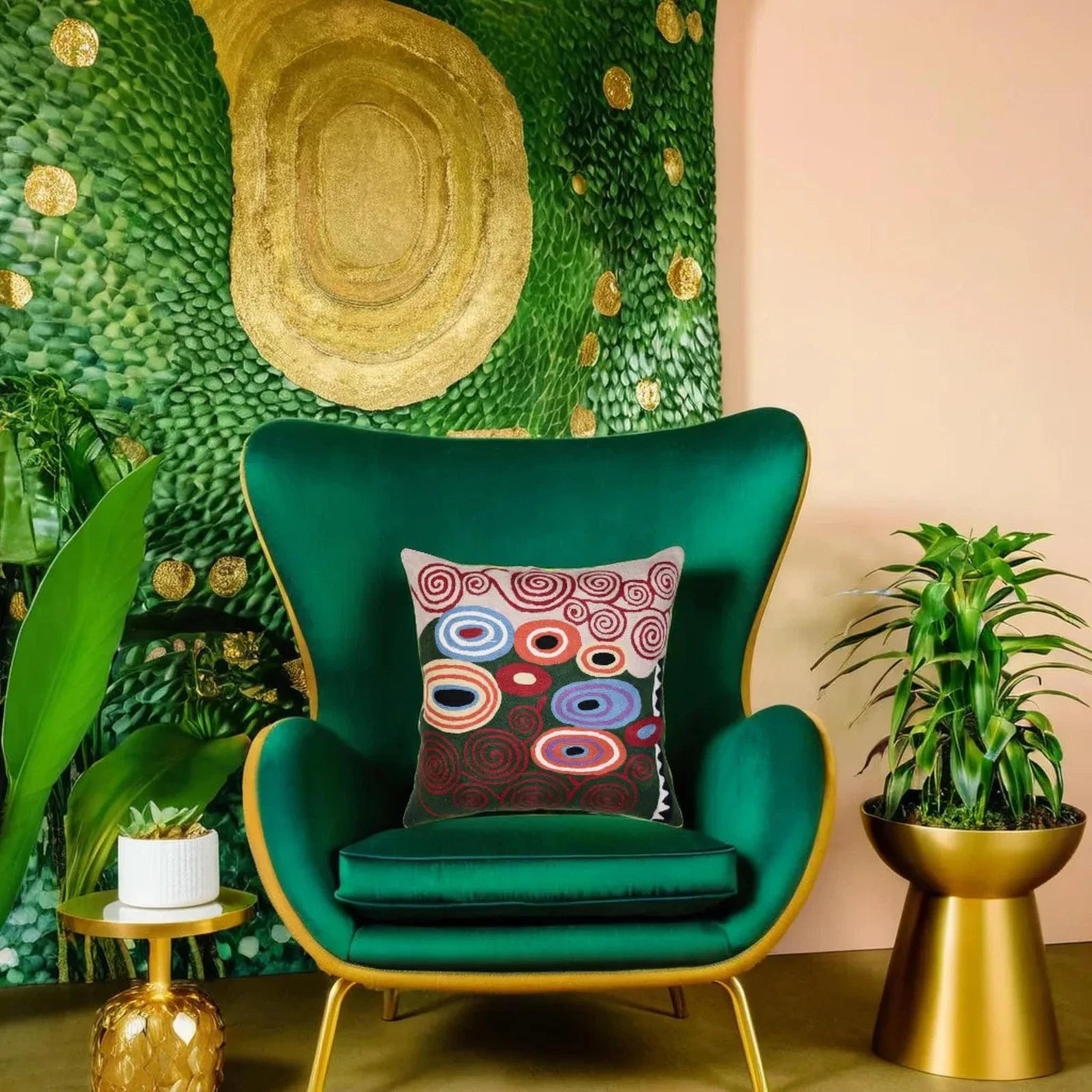 Klimt Green Modern Pillow Cover Needlepoint Throw Pillowcase Decorative Chair...