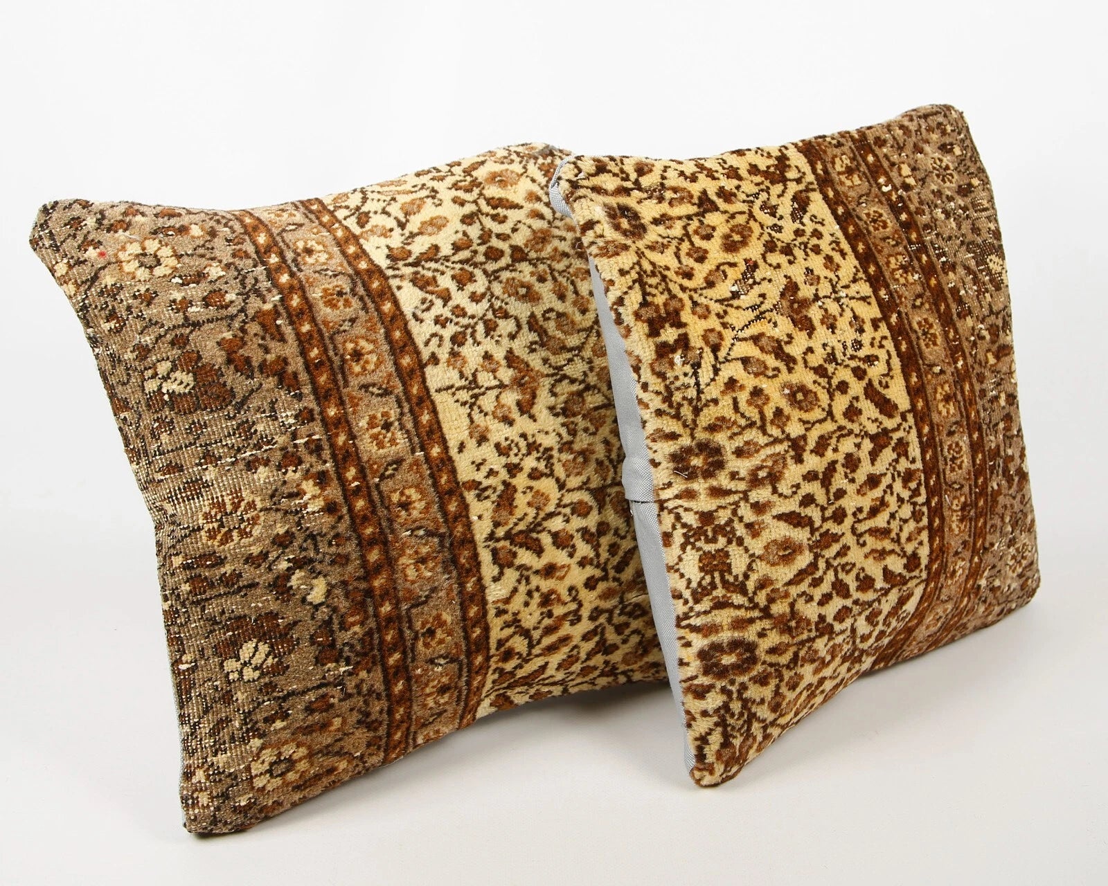 2 Set of Handmade Kilim Wool Jute Cushion Cover 16x16 Hand-woven Pillowscase