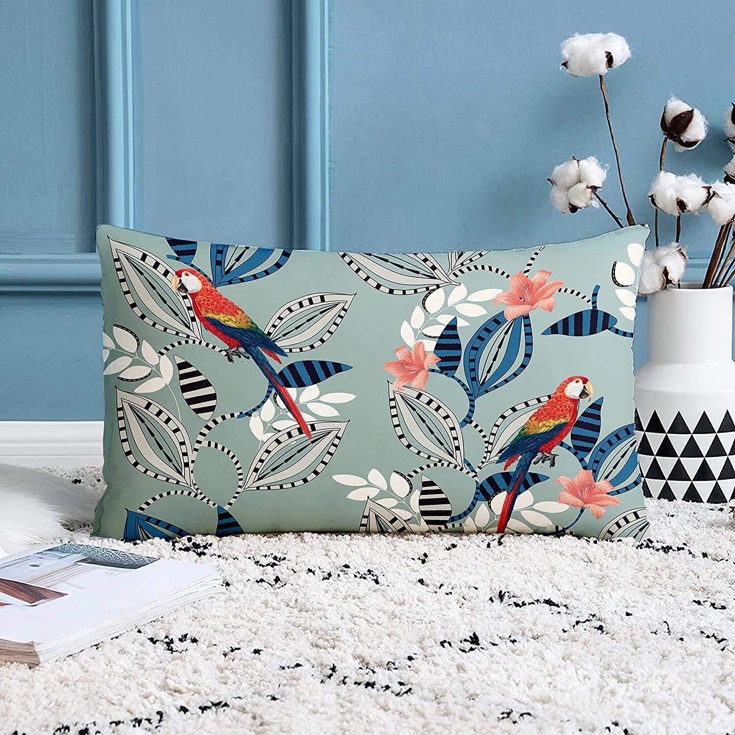 Printed Canvas Cotton Cushion Cover, 12x18 Inches, Set of 2