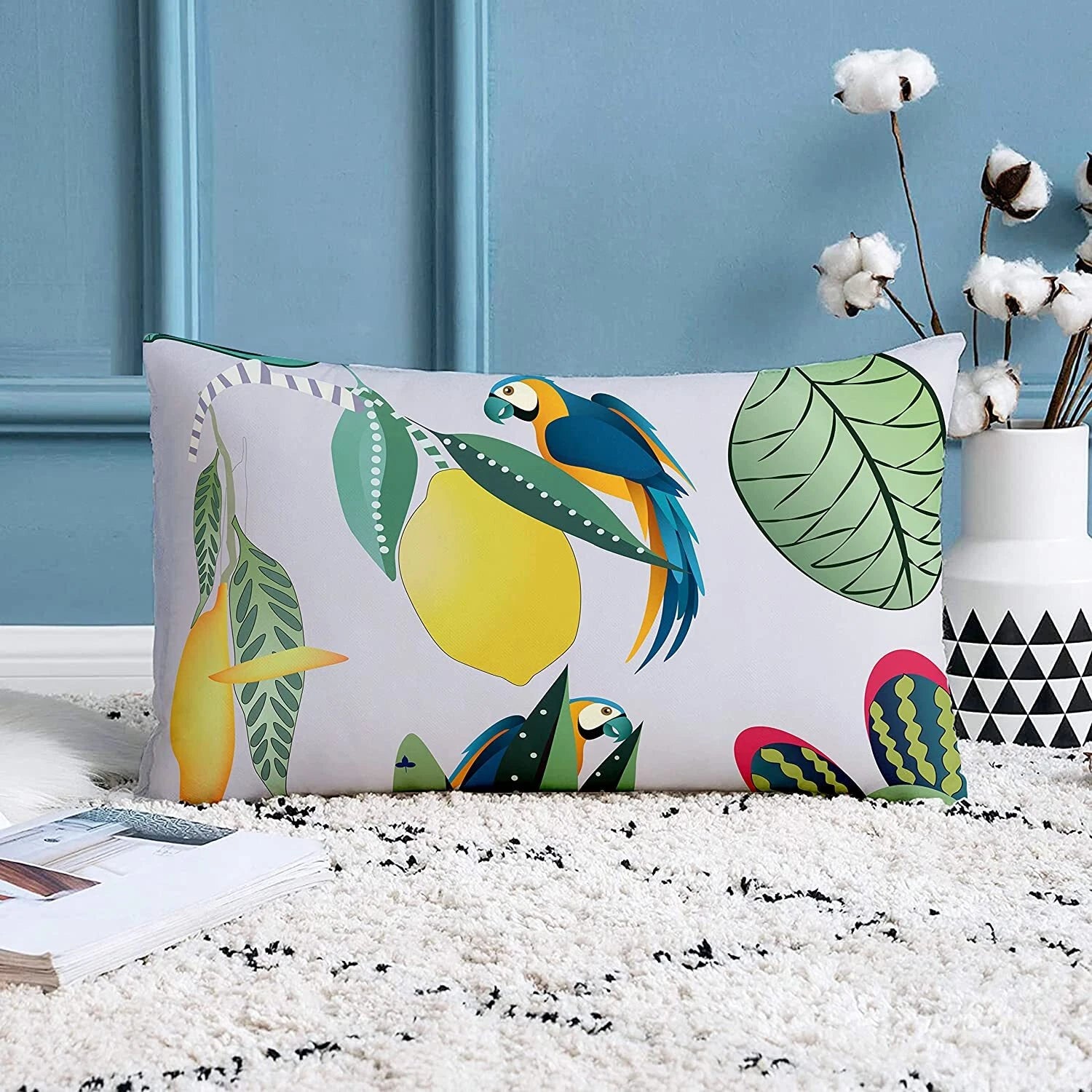 Printed Canvas Cotton Cushion Cover, 12x18 Inches, Set of 2