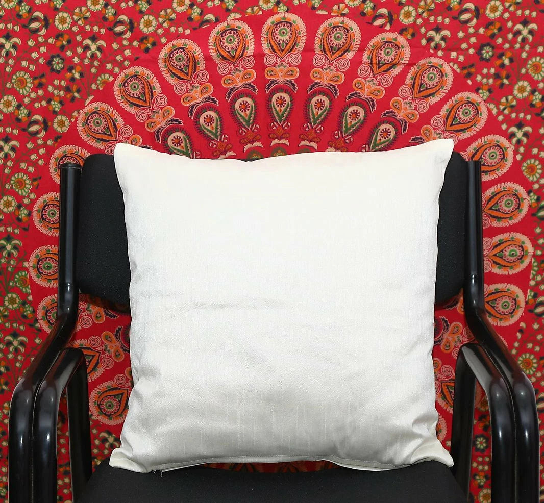 Ethnic 16 " Indian Decor Dupioni Brocade Silk Pillow/Cushion Cover Off White