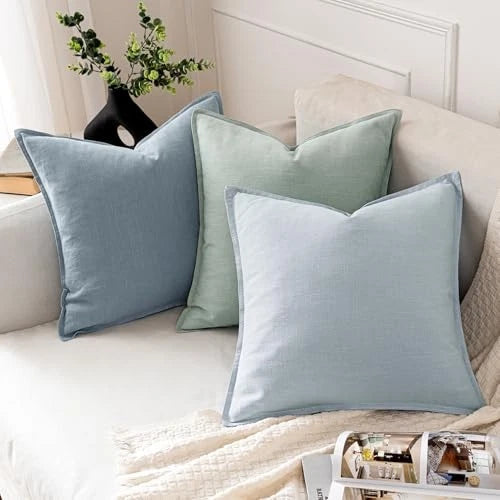 Decorative Linen Pillow Covers 18x18 Inch 18" x 18" (Pack of 2) 2 Light Blue