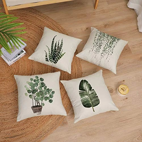 Set of 4 Green Plants Decorative Throw Pillow 22" x 22" (Pack of 4) Plant 01