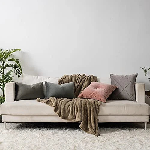 Decorative Lumbar Velvet Throw Pillow Covers 12x20 12" x 20" (Pack of 2) Ash