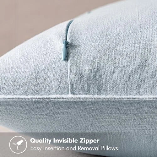 Decorative Linen Pillow Covers 18x18 Inch 18" x 18" (Pack of 2) 2 Light Blue