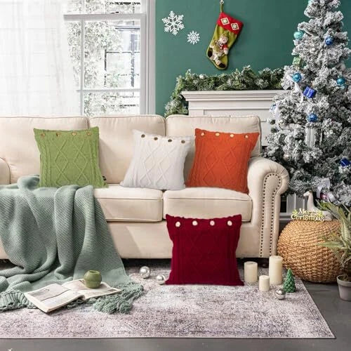 Pack of 2 Plush Throw Pillow Covers 20x20 Inch Soft Corduroy Striped Square