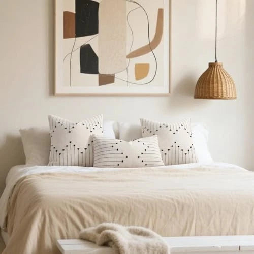 Boho Throw Pillow Covers 22x22 Set of 2 Neutral 22" x 22" (Pack of 2) Black