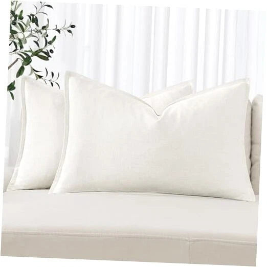 Decorative Linen Lumbar Pillow Covers 1x0 20" x 12" (Pack of 2) 2 Cream White