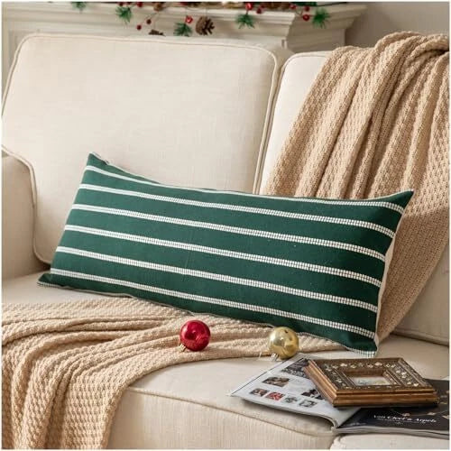 Christmas Lumbar Pillow Covers 14x36, Pack of 14" x 36" (Pack of 1) Dark Green