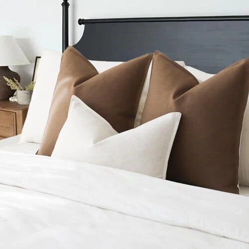 Pack of 2 Decorative Cotton Linen Throw Pillow 12"x20",2 Pieces Cocoa Brown