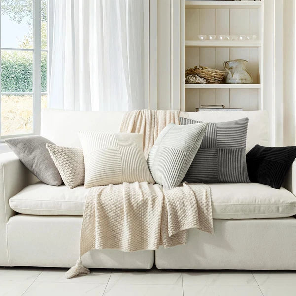 MIULEE Black Corduroy Pillow Covers Pack of 2 Boho Decorative Spliced Throw P...