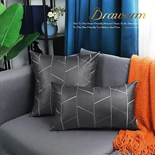 Faux Leather Pillow Covers 20 X 20 20" x 20" (Pack of 2) Gray - Geometric - a