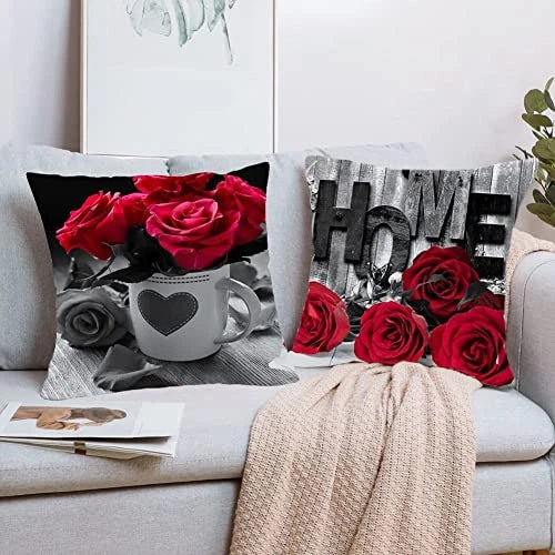 Red Rose Flowers Throw Pillow Cases Cushion 18" x 18" (Pack of 4) Flower B