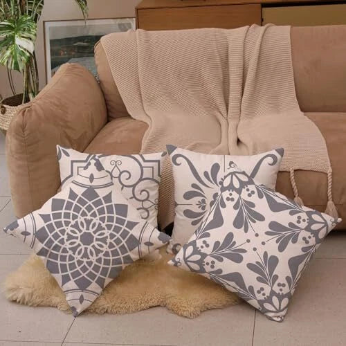 Geometric Flower Decorative Throw Pillow Covers 20 7.9" x 7.9" (Pack of 4) Gray