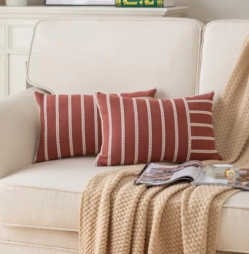 Boho Fall Throw Pillow Covers 12x20 Set of 2 Soft 12" x 20" (Pack of 2) Rust