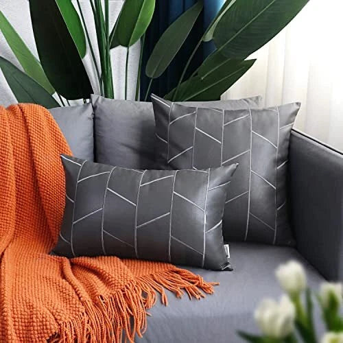 Faux Leather Pillow Covers 20 X 20 20" x 20" (Pack of 2) Gray - Geometric - a