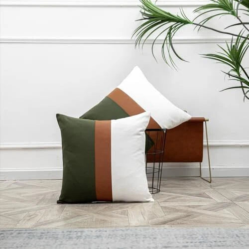 Set of 2 Farmhouse Cotton Throw Pillow Covers 18" x 18" (Pack of 2) Olive Green