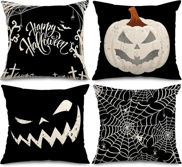 Happy Halloween Pillow Cover 20 X 20 Inch Pumpkin Spider Web Pillow Case Black L