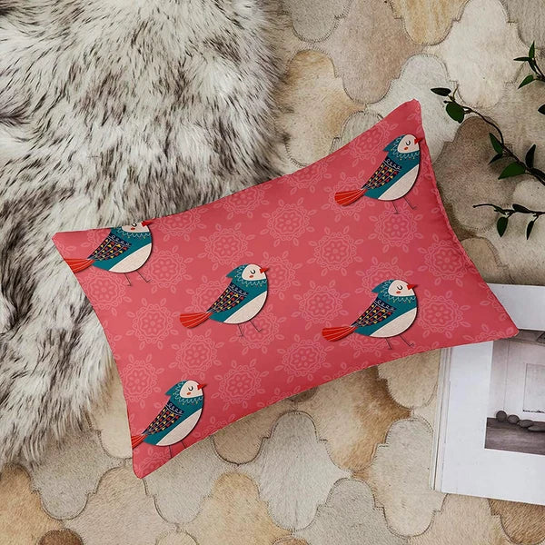 Birds Printed Canvas Cotton Cushion Covers, Combo Set of 2 ( 12 x 18 Inches )
